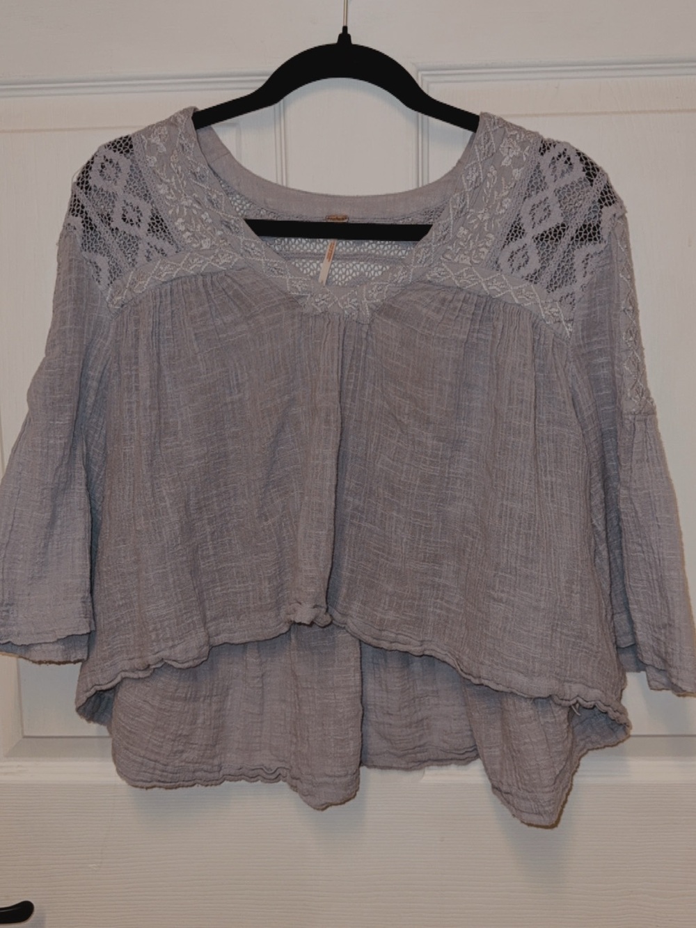 Free People Women’s Boho Lace Detail Gauze Top – Romantic Layered Blouse S